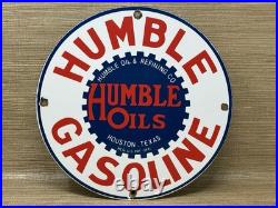 Vintage Humble Gasoline Porcelain Sign Motor Oil Gas Station Pump Plate Service