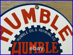 Vintage Humble Gasoline Porcelain Sign Motor Oil Gas Station Pump Plate Service