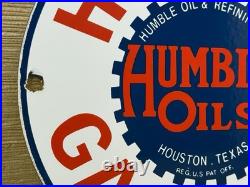 Vintage Humble Gasoline Porcelain Sign Motor Oil Gas Station Pump Plate Service