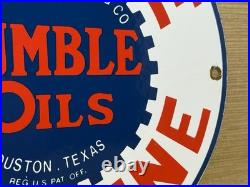 Vintage Humble Gasoline Porcelain Sign Motor Oil Gas Station Pump Plate Service