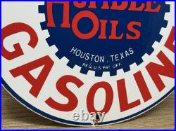 Vintage Humble Gasoline Porcelain Sign Motor Oil Gas Station Pump Plate Service