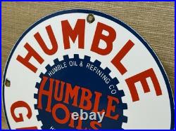 Vintage Humble Gasoline Porcelain Sign Motor Oil Gas Station Pump Plate Service