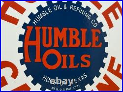 Vintage Humble Gasoline Porcelain Sign Motor Oil Gas Station Pump Plate Service