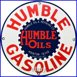 Vintage Humble Gasoline Porcelain Sign Motor Oil Gas Station Pump Plate Texas