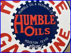 Vintage Humble Gasoline Porcelain Sign Motor Oil Gas Station Pump Plate Texas