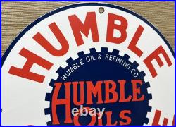 Vintage Humble Gasoline Porcelain Sign Motor Oil Gas Station Pump Plate Texas