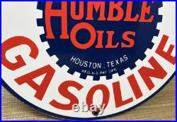 Vintage Humble Gasoline Porcelain Sign Motor Oil Gas Station Pump Plate Texas