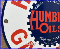 Vintage Humble Gasoline Porcelain Sign Motor Oil Gas Station Pump Plate Texas