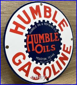 Vintage Humble Gasoline Porcelain Sign Motor Oil Gas Station Pump Plate Texas