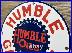 Vintage Humble Gasoline Porcelain Sign Motor Oil Gas Station Pump Plate Texas