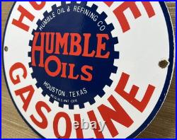 Vintage Humble Gasoline Porcelain Sign Motor Oil Gas Station Pump Plate Texas