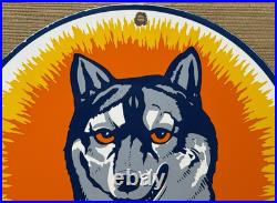 Vintage Husky Gasoline Porcelain Sign K-9 Gas Station Pump Plate Motor Oil Dog