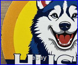 Vintage Husky Gasoline Porcelain Sign K-9 Gas Station Pump Plate Motor Oil Dog