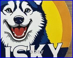 Vintage Husky Gasoline Porcelain Sign K-9 Gas Station Pump Plate Motor Oil Dog
