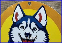 Vintage Husky Gasoline Porcelain Sign K-9 Gas Station Pump Plate Motor Oil Dog