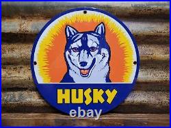 Vintage Husky Porcelain Sign Motor Oil Gasoline Company Auto Service Company 12