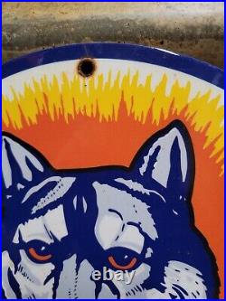 Vintage Husky Porcelain Sign Motor Oil Gasoline Company Auto Service Company 12