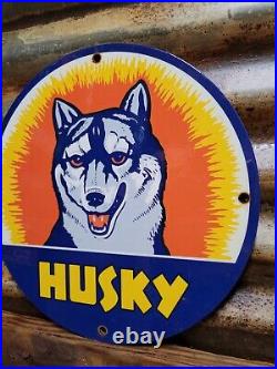 Vintage Husky Porcelain Sign Motor Oil Gasoline Company Auto Service Company 12