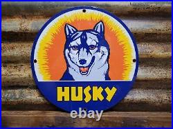 Vintage Husky Porcelain Sign Motor Oil Gasoline Company Auto Service Company 12