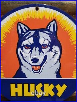 Vintage Husky Porcelain Sign Motor Oil Gasoline Company Auto Service Company 12