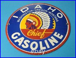 Vintage Idaho Gasoline Porcelain Chief Gas Motor Oil Service Station Pump Sign