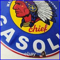 Vintage Idaho Gasoline Sign Indian Chief Gas Motor Oil Pump Porcelain Sign
