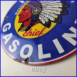 Vintage Idaho Gasoline Sign Indian Chief Gas Motor Oil Pump Porcelain Sign