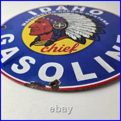 Vintage Idaho Gasoline Sign Indian Chief Gas Motor Oil Pump Porcelain Sign