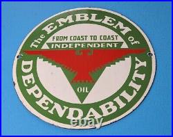 Vintage Independent Gasoline Porcelain Service Gas Motor Oil Pump Plate Sign