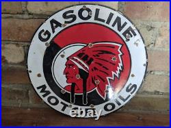 Vintage Indian Aerolene Oil Products Porcelain Gas Pump Sign Motor Oil 12