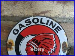 Vintage Indian Chief Gasoline Porcelain Gas Pump Door Sign Motor Oil 6