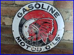 Vintage Indian Chief Gasoline Porcelain Gas Sign Motor Oil 12