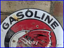 Vintage Indian Chief Gasoline Porcelain Gas Sign Motor Oil 12