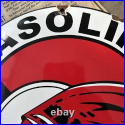 Vintage Indian Gasoline Motor Oils 12 Inch Convex Porcelain Enamel Sign