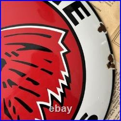 Vintage Indian Gasoline Motor Oils 12 Inch Convex Porcelain Enamel Sign