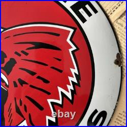 Vintage Indian Gasoline Motor Oils 12 Inch Convex Porcelain Enamel Sign