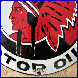 Vintage Indian Gasoline Motor Oils 12 Inch Convex Porcelain Enamel Sign