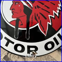 Vintage Indian Gasoline Motor Oils 12 Inch Convex Porcelain Enamel Sign