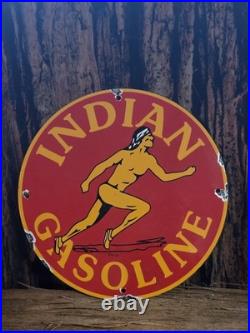 Vintage Indian Gasoline Porcelain Gas Pump Sign Motor Oil 12