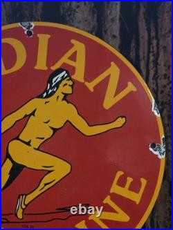 Vintage Indian Gasoline Porcelain Gas Pump Sign Motor Oil 12