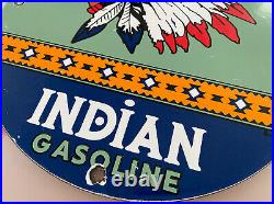 Vintage Indian Gasoline Porcelain Sign Gas Station Motor Oil Pump Plate Chief