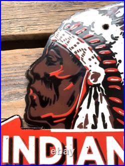 Vintage Indian Lake Chief Motor Oil Sales & Service Gasoline Pump Porcelain Sign