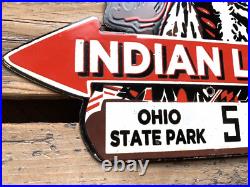 Vintage Indian Lake Chief Motor Oil Sales & Service Gasoline Pump Porcelain Sign