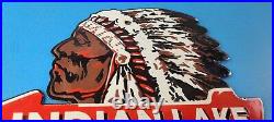 Vintage Indian Lake Sign State Park, Gas Motor Oil Pump Porcelain Indian Sign