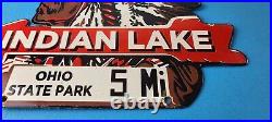 Vintage Indian Lake Sign State Park, Gas Motor Oil Pump Porcelain Indian Sign