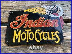 Vintage Indian Motorcycles Chief Motor Oil Sales & Service Gas Porcelain Sign