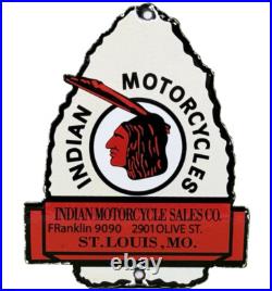 Vintage Indian Motorcycles Porcelain Sign, Dealership, Motor Bike Harley Gas Oil