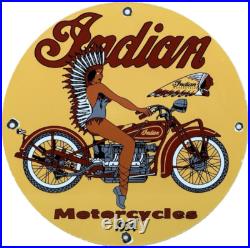 Vintage Indian Motorcycles Porcelain Sign Dealership Motor Bike Harley Gas Oil
