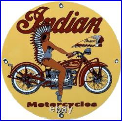 Vintage Indian Motorcycles Porcelain Sign Dealership Motor Bike Harley Gas Oil