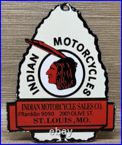 Vintage Indian Motorcycles Porcelain Sign, Dealership, Motor Bike Harley Gas Oil